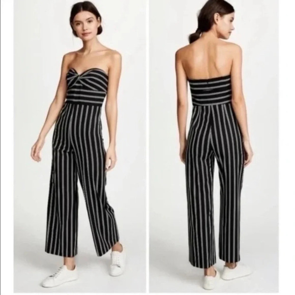 Veronica Beard Cypress Stripe Strapless Jumpsuit black 33799 - Picture 1 of 13